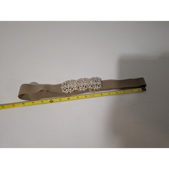 Waist Belt Women's M/L Metal Gold Rhinestone Elastic Snap Closure Tan Y2K glam - Picture 10 of 13